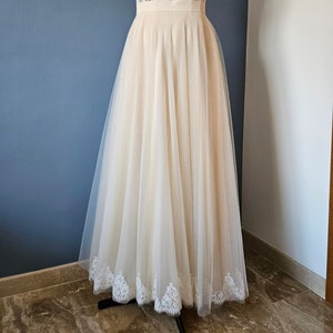 Tulle bridal skirt with French lace Tulle wedding skirt with train Maxi skirt Long skirt Custom skirt Beige skirt Milva