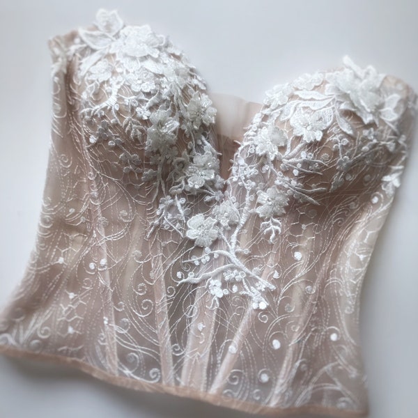 Bridal Appliqued Lace Corset Wedding corset Transparent corset Floral Corset Elisabetta