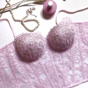 Lace Wedding corset Bustier with cups Pink lace bustier top Bridal corset Wedding bustier Monica