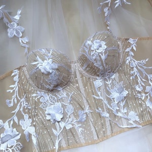 Cream Wedding corset Bustier with cups Cream lace bustier top Bridal corset wedding bustier Claudia