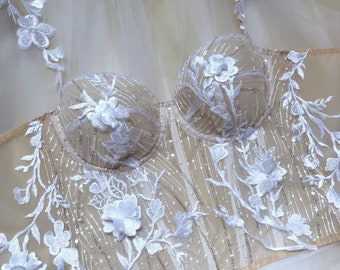 Corsetto da sposa color crema, bustier con coppe, top bustier in pizzo color crema, corsetto da sposa bustier da sposa Claudia