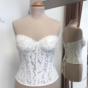 French Cream Wedding corset Bustier with cups cream lace bustier top Bridal corset Custom wedding bustier Elena