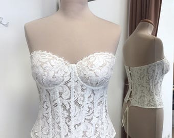 Corsetto da sposa in crema francese, bustier con coppe, top bustier in pizzo crema, corsetto da sposa, bustier da sposa personalizzato Elena