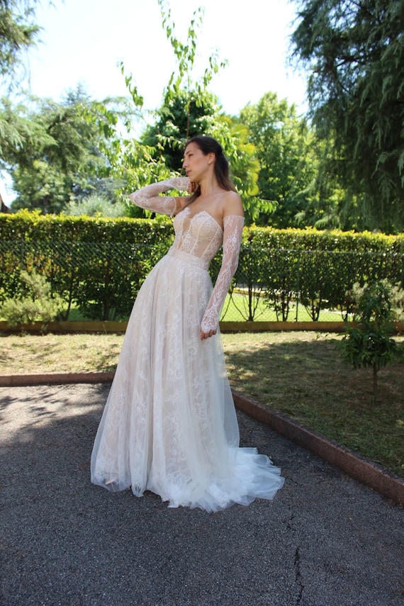 Corset Wedding Dress with Sleeves Lace Wedding Dress Wedding Dress and Separate Two Piece Wedding Dress Aurora One Size Only - Sample Sale