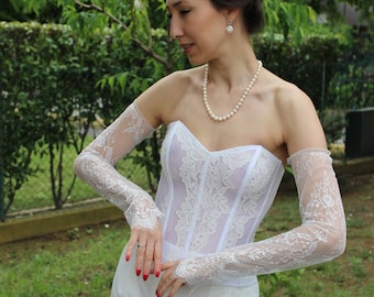 Manches de mariée perles amovibles en dentelle, couvre-bras de mariage
