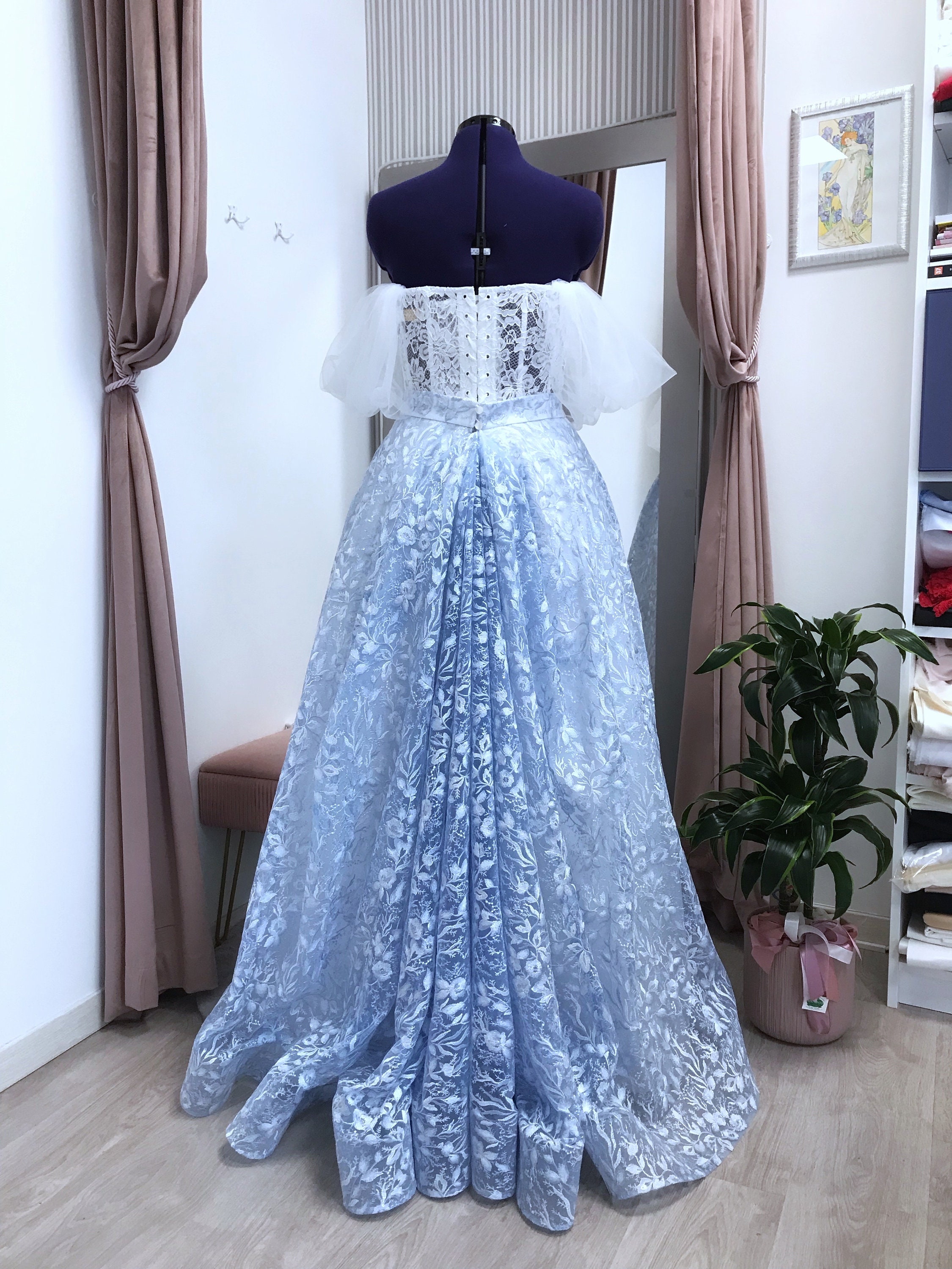 corset blue wedding dress Satin Blue Corset Formal Wedding Guest Dresses Long Mermaid with slit Custom color / US20W