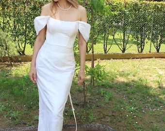 Abito da sposa in seta a due pezzi con spalline staccabili, abito da sposa con corsetto