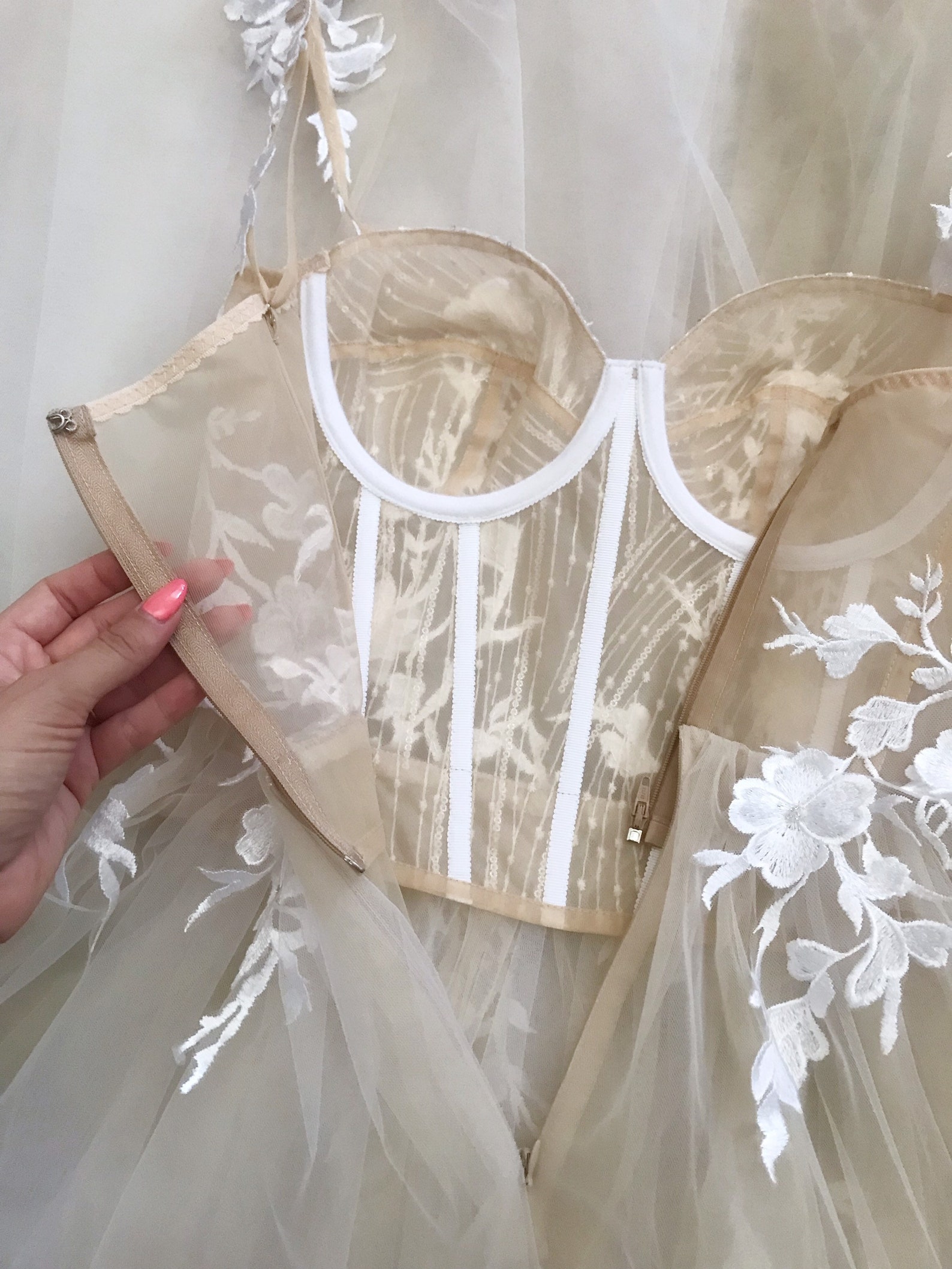 Cream Wedding Corset Bustier With Cups Cream Lace Bustier Etsy