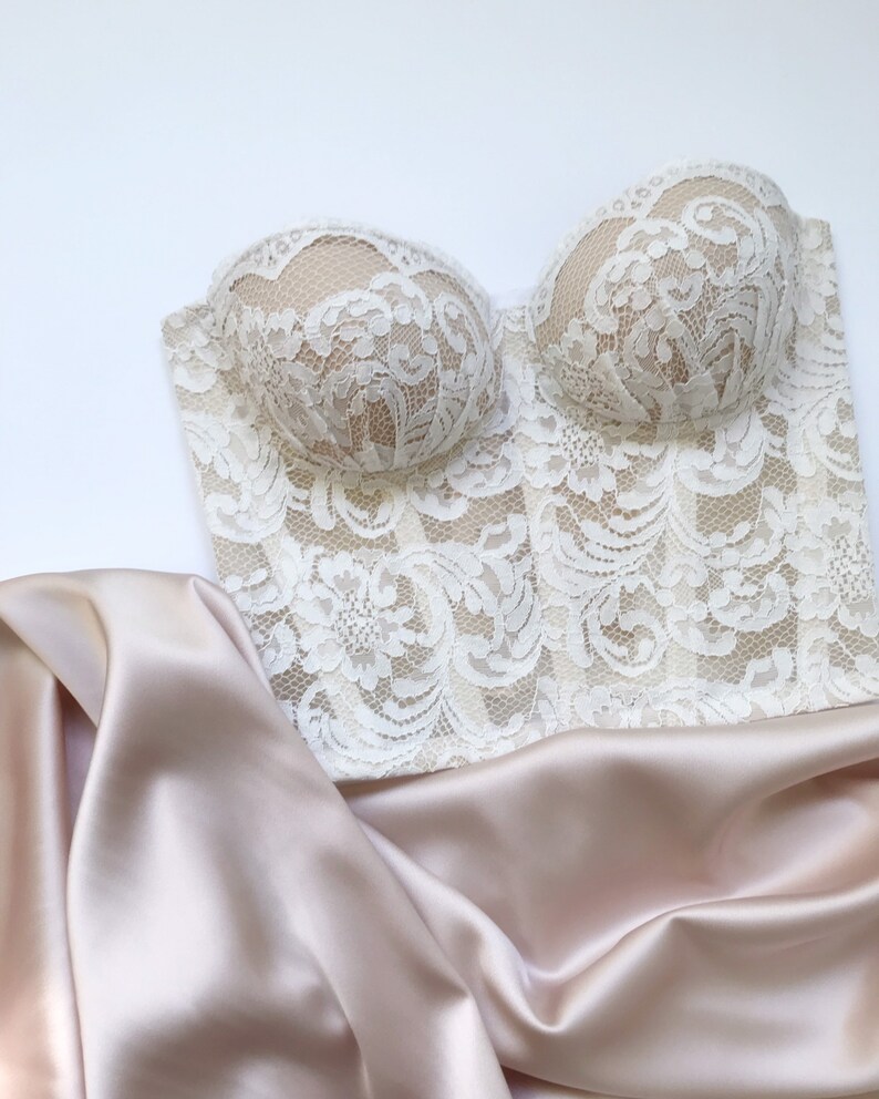 Cream Wedding Corset Bustier With Cups Cream Lace Bustier Etsy