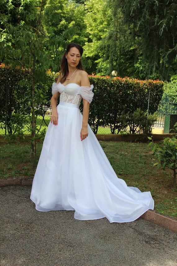 Two Piece Corset Wedding Dress: Embroidered Organza Bridal Gown
