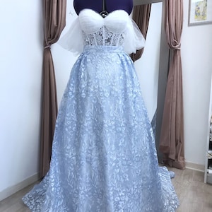 blue corset wedding dress Light Blue Layered Tulle Party Dress