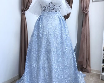 Blue Lace wedding dress Corset wedding dress Unique bridal gown Bridal gown and separate Two piece wedding dress Penelopa