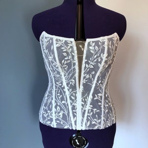 Wedding Lace Corset with removable straps Ivory Transparent Corset Floral Corset Ivory Bridal Corset Annabel