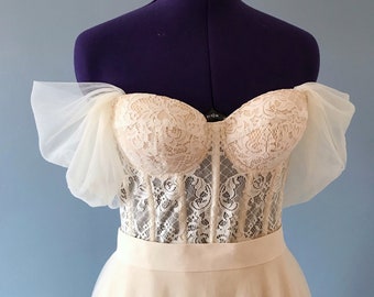 Mangas de novia de tul desmontables, tirantes para vestido de novia italiano