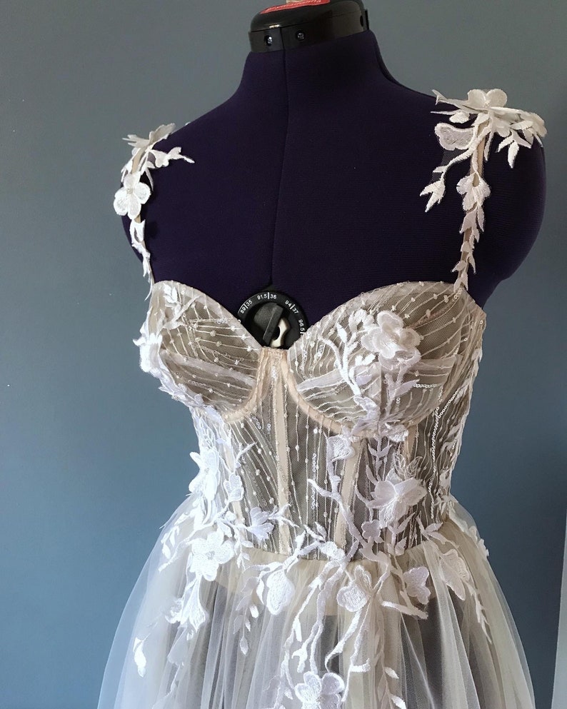 Cream Wedding Corset Bustier With Cups Cream Lace Bustier Etsy