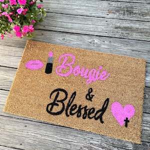 Bougie & Blessed Doormat, Christian Door Mat, Highly Favored, New Home Gift, Coir Christian Doormat