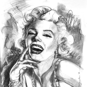 Marilyn Monroe, Black And White Original Charcoal Portrait Drawing On Paper, The Only One Marilyn Handmade Painting, Wall Decor Artwork