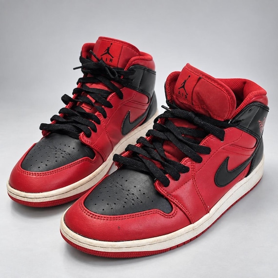 Air Jordan 1 Mid Reverse Bred 2022 Gym Red Black Mens Sneakers 9.5