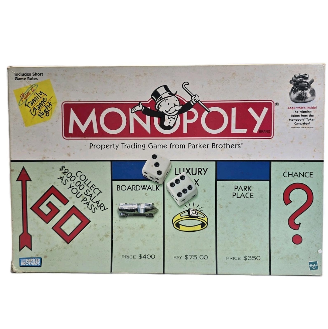 Parker Brothers Monopoly Board Game With Winning Money Bag Token