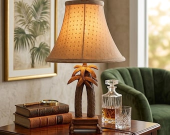 Vintage Tropical Palm Tree Table Lamp Coastal Tiki Decor With Shade Working16"