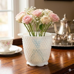 Vintage weiße Milchglas Hobnail Planter Cache Pot Doppelgriff Dekorative Vase