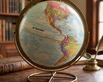 Vtg  Globemaster 12 Inch World Globe Brass Stand USA Map See Note Reduced Price.