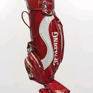 Vintage Spalding Red Leather Golf Bag 6 Way Divider Multiple