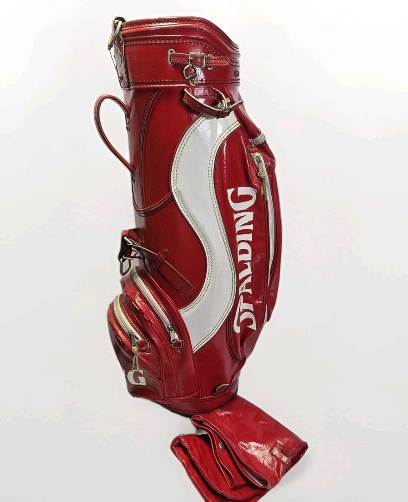 Vintage Spalding Red Leather Golf Bag 6 Way Divider Multiple