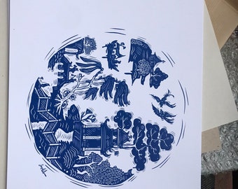 A4 WILLOW PATTERN Chinese New Year  Print Poster