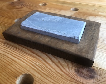 Cretan Whetstone: 230 gr Oil Stone Knife Sharpener with Hand-Carved Wood Frame