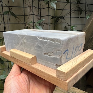 Large Cretan Sharpening Stone: 2130 gr Knife Chisel Oilstone with Wood Frame