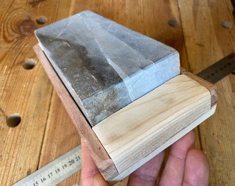 Large Cretan Sharpening Stone: 2024 gr Knife Chisel Oilstone with Wood Frame