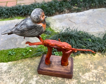 robin, Hand-carved, custom-designed robin made of natural wood.