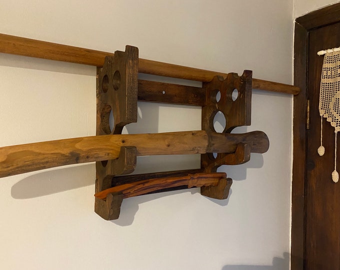Bokken Rack Wooden Wall Decor, Shelf, Wooden Shelf, Wall Rack, Sabre Stand , Bokken ...