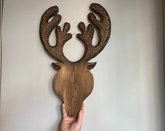 Wood Carved Deer Head: Linden Wood Wall Art (49cm)