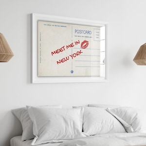 Meet Me In Newyork Poster, Aesthetic Postcard Print, Funny Bathroom Wall Art, Retro Toilet Poster for Cute Bathroom Decor, Digital Download
