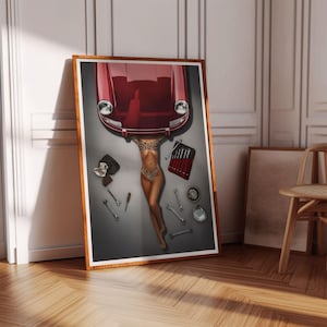 Retro Red Car Poster, Leopard Bikini Poster Ästhetik, Vintage Car Poster, 90er Jahre Auto Poster, Fashion Print, Mode Poster, Digitaldruck