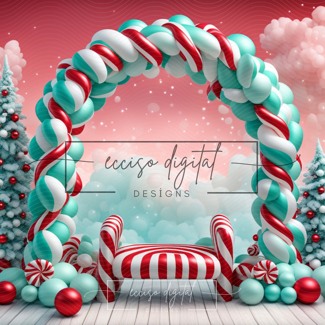 Festive Candy Cane Arch Digital Backdrop for Holiday Composites and