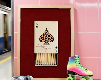 Lucky Ace of Spades Retro Matchbox Print Girly Wall Art Matchbox poster Trendy Dorm Room and Bar Cart Decor gift for girlfriend