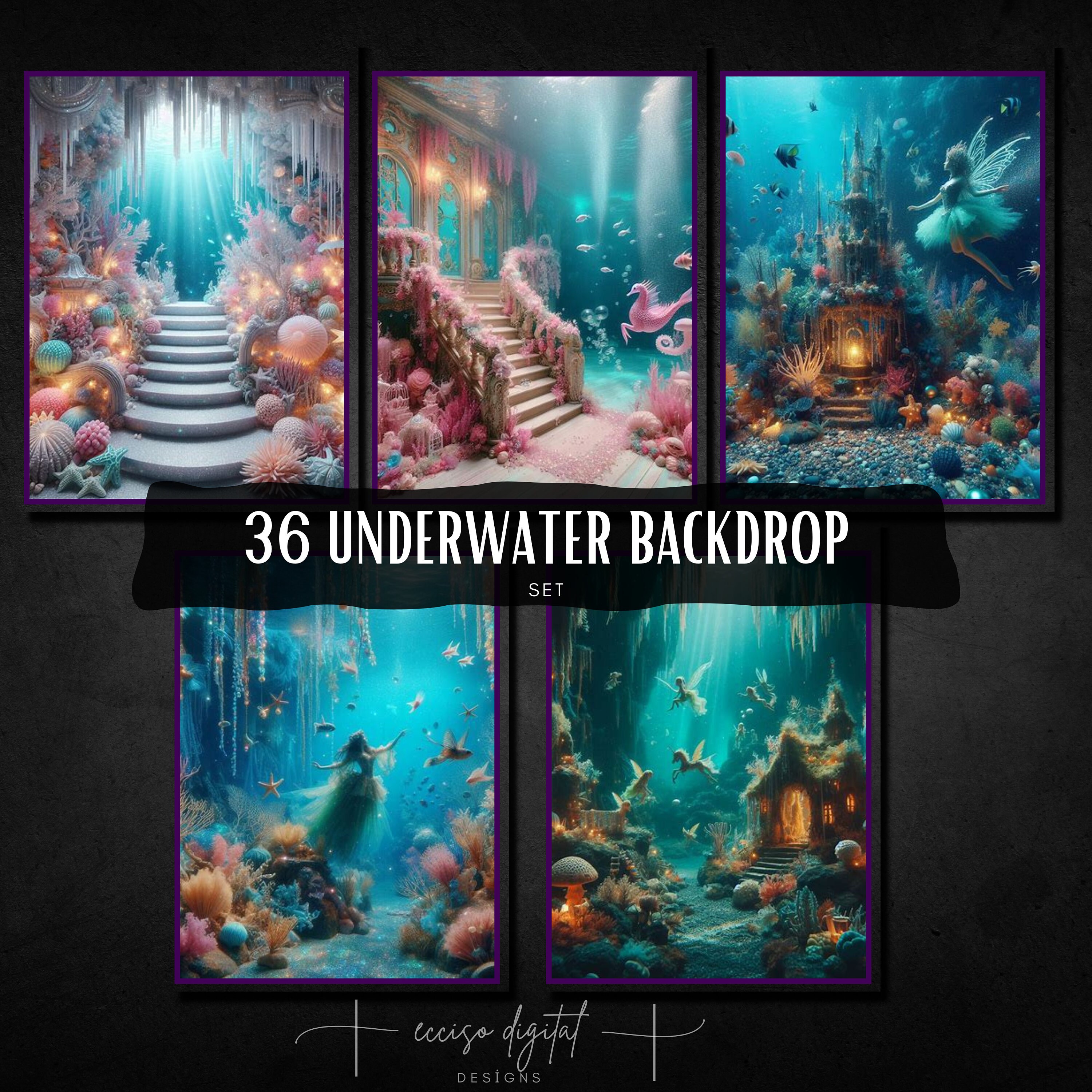 Underwater Digital Background, Ocean Bundle Pack, Underwater Overlays
