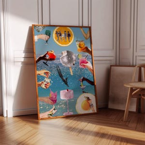 Summer Is Calling Retro Strand Collage Wand Kunst Digitaler Download Y2K Summer Vibes Funky Vintage Cocktail Poster 90er Jahre Inspiriert Ocean Print