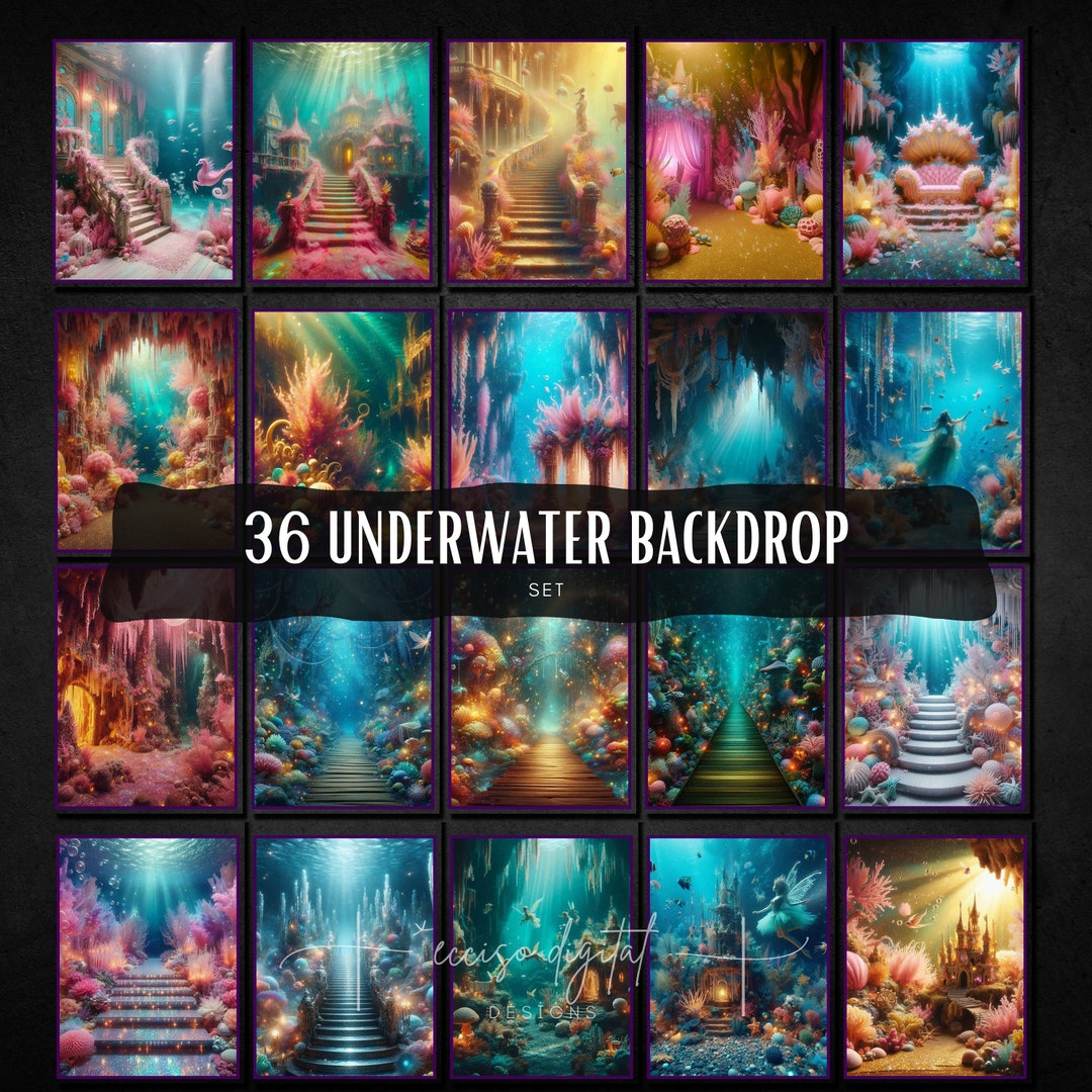 Underwater Digital Background, Ocean Bundle Pack, Underwater Overlays