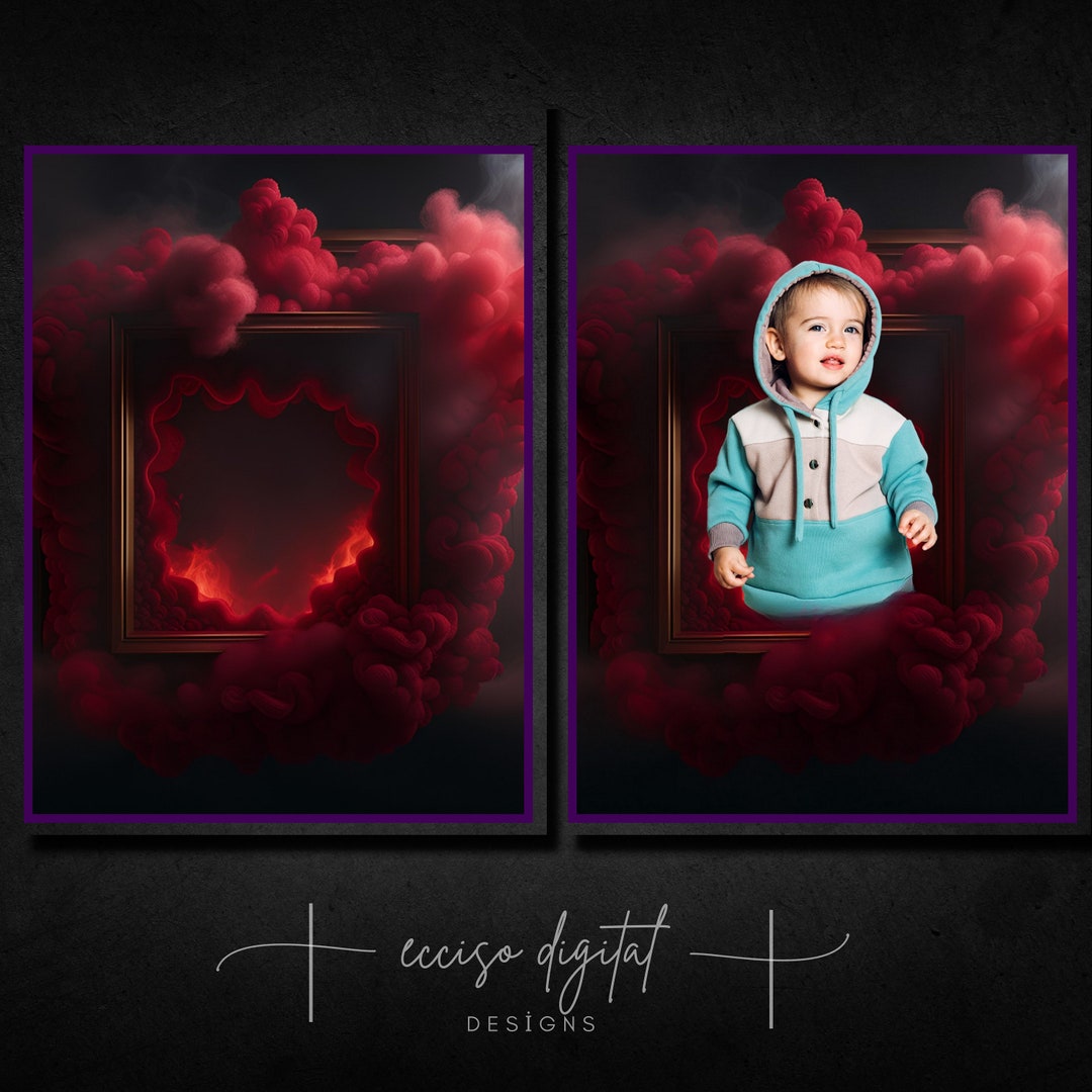 Valentines Day Photo Editing, Red Smoke Frame, Kids Background, and