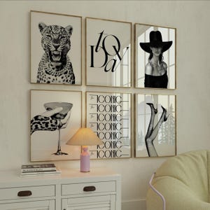 Set von 6 Ästhetischen Wohnung Dekor, Luxus Mädchen Poster, Trendige Schwarz und Weiß Wandkunst, Trendige Mode Leopardenmuster, Stilvolle Y2K Wandkunst