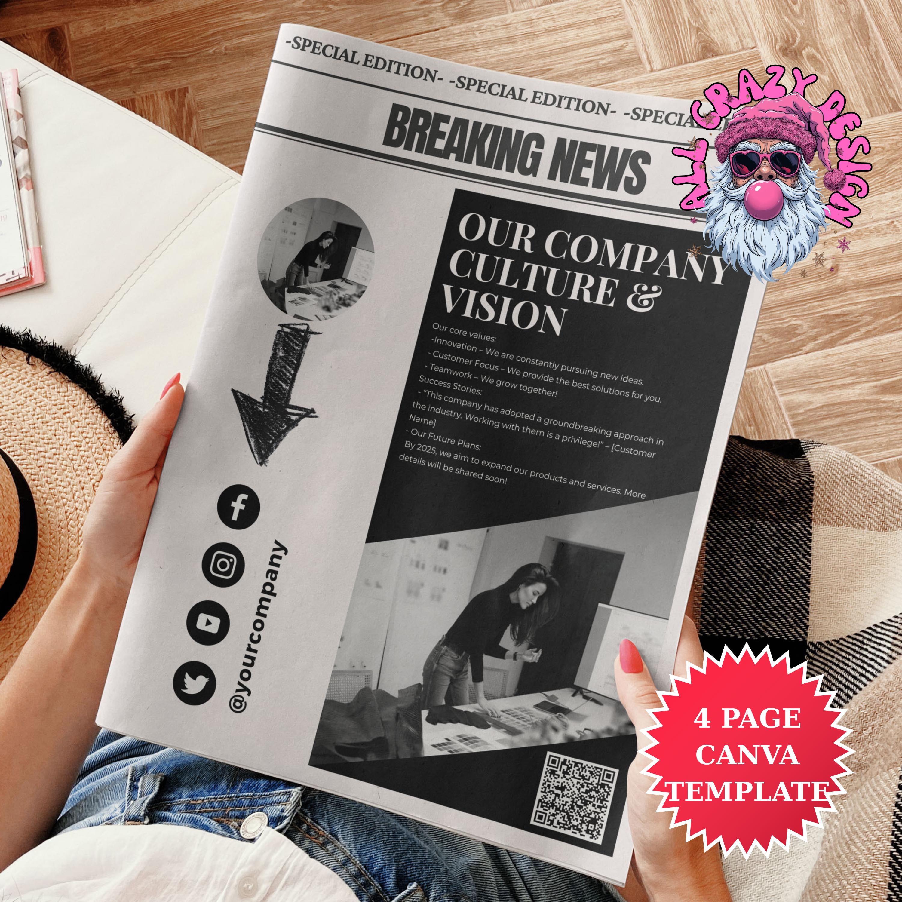 Custom Newspaper for Photoshoot, Canva Business Newspaper Template ...