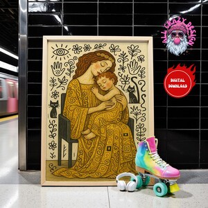 Póster de madre e hijo de Gustav Klimt, arte mural, regalo para mamá, lienzo enmarcado, impresión para dama, decoración del hogar, regalo de cumpleaños, descarga digital