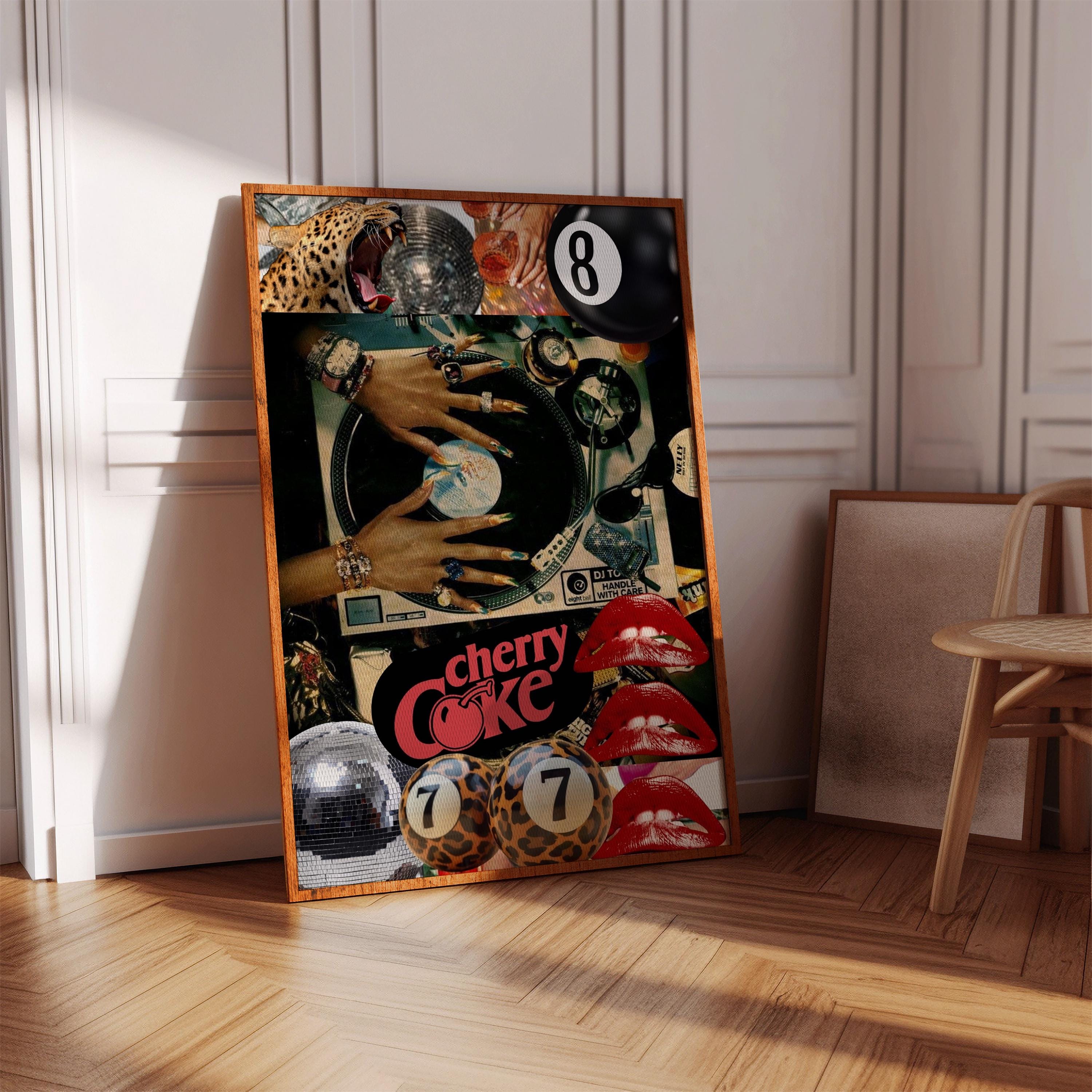 Black Woman Art Black Girl Wall Poster Fashion Girl Poster Leopard Poster Vintage Music Poster Aesthetic Music Record Player Print DJ Girl