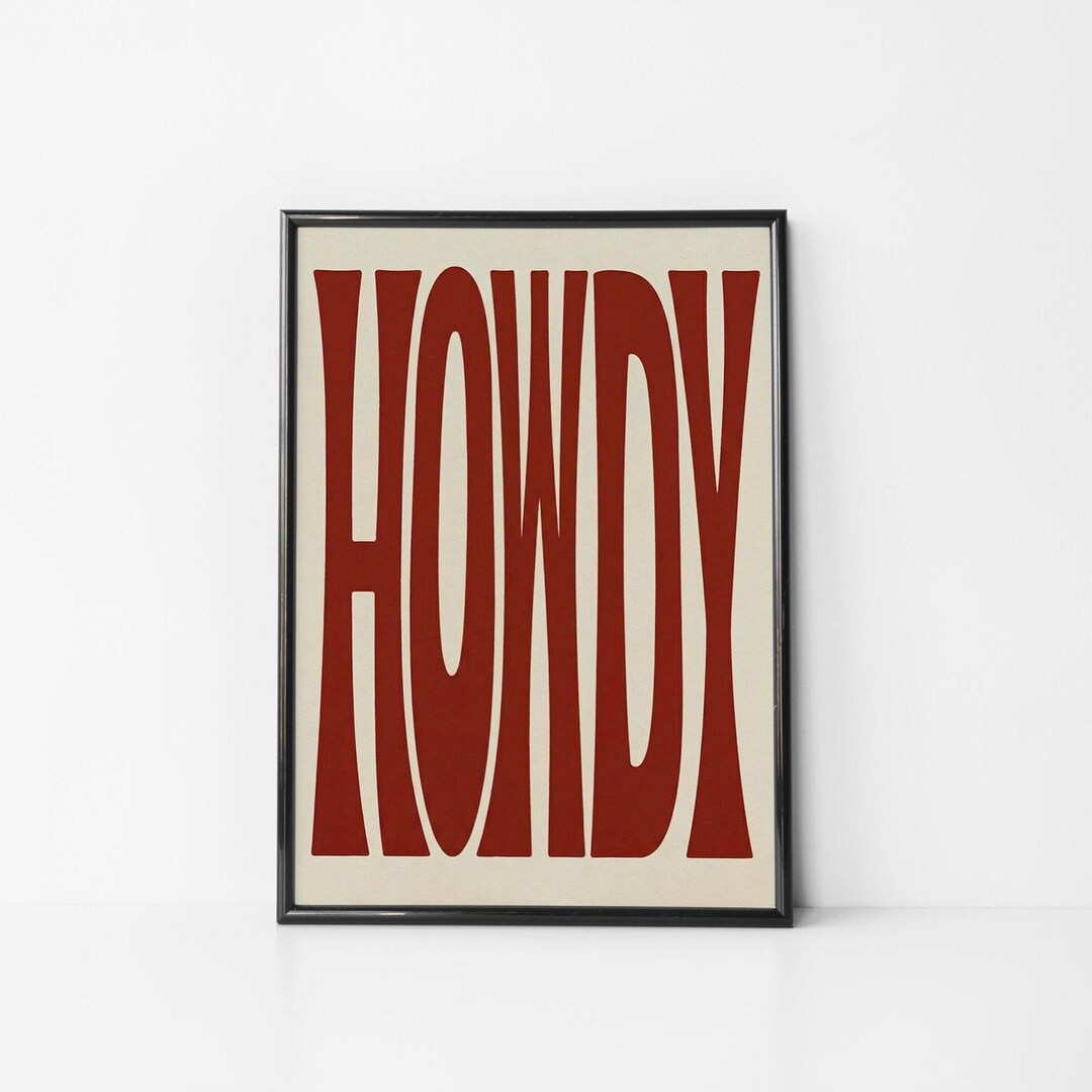 Howdy Text HOWDY Wavy Typography Poster, Retro Red Text Wall Art, Minimal Graphic ...