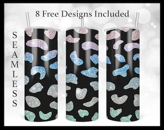 Rainbow Cow Print Tumbler, 20oz Skinny Straight & Tapered Tumbler Design PNG File, Cowhide Print Tumbler File Download