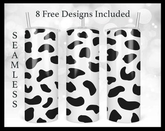 Black Cow Print Tumbler, 20oz Skinny Straight & Tapered Tumbler Design PNG File, Cowhide Print Tumbler File Download
